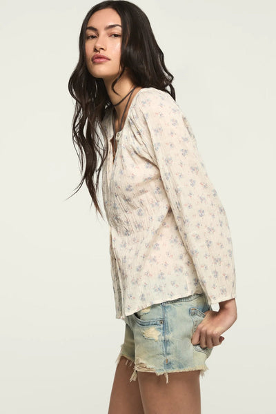 [157828-100] WOMENS LUCKY BRAND LONG SLEEVE BUTTON BLOUSE - CREAM FLORAL