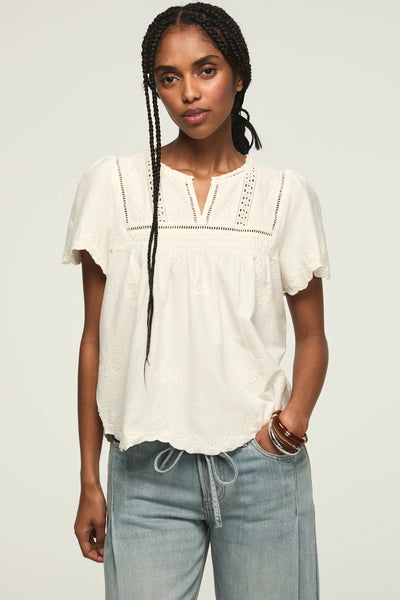 [167312-110] WOMENS LUCKY BRAND VERTICAL TRIMMED SHELL TEE - WHISPER WHITE