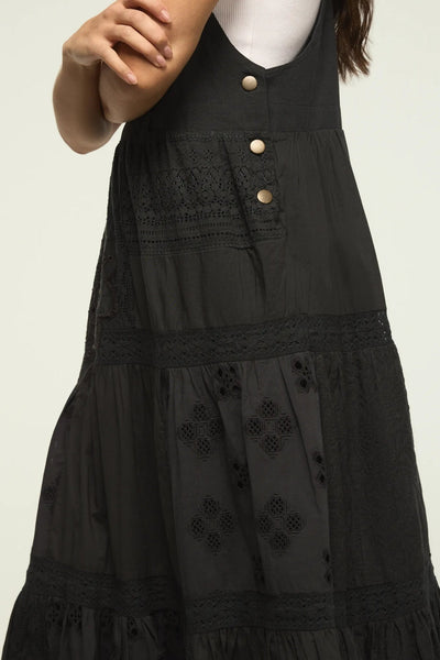 [167315-001] WOMENS LUCKY BRAND CUTWORK OVERALL MAXI DRESS - RAVEN