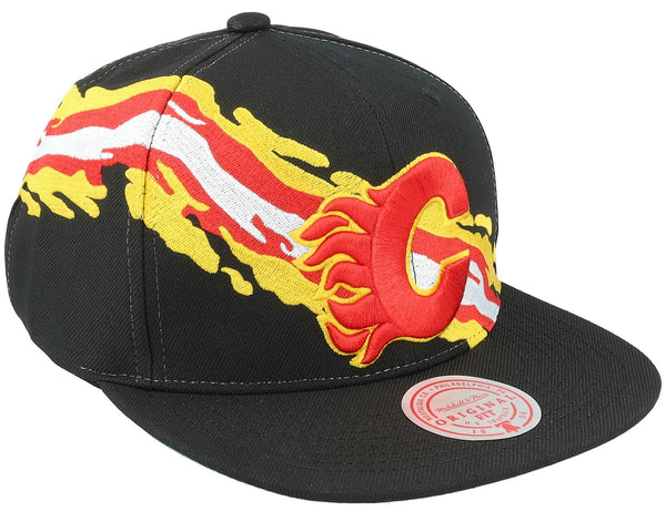 MENS MITCHELL & NESS NHL VINTAGE PAINTBRUSH SNAPBACK FLAMES - BLACK