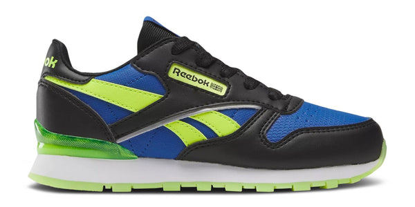 [100033590] PRESCHOOL REEBOK CLASSIC LEATHER STEP 'N' FLASH 'BLACK LASER LIME'