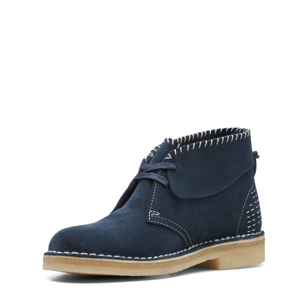 [26168787] WOMENS CLARKS DESERT BOOT NAVY SASHIKO