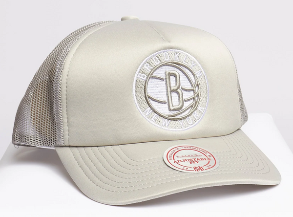 [5HSSLD21131-BNEGREY] MENS MITCHELL & NESS NBA PASTEL TRUCKER SNAPBACK NETS