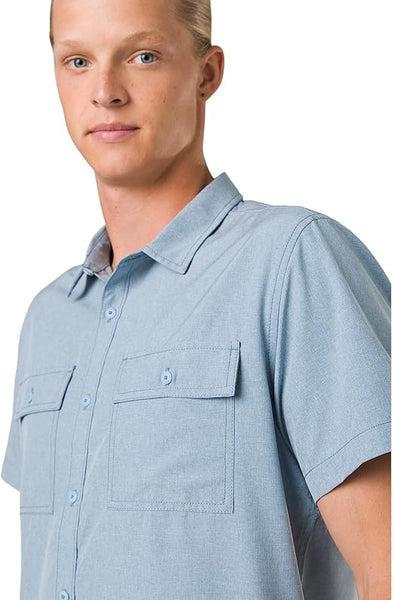 [1972351-CHAMBRAY HEATHER] MENS PRANA LOST SOL SS REGULAR FIT UPF 30+ SHIRT
