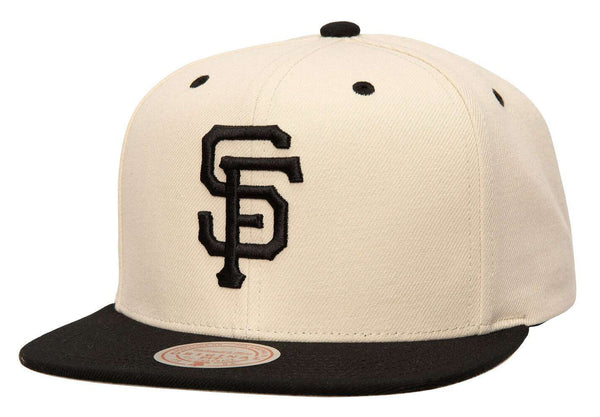 [HS9558-SFGOFWH] MENS MITCHELL & NESS MLB EVERGREEN CREAM BLACK SNAPBACK GIANTS