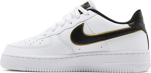 [DM3322-100] Grade School Nike AIR FORCE 1 LOW '07 LV8 'DOUBLE SWOOSH WHITE METALLIC GOLD (GS)'