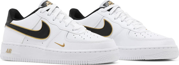 [DM3322-100] Grade School Nike AIR FORCE 1 LOW '07 LV8 'DOUBLE SWOOSH WHITE METALLIC GOLD (GS)'