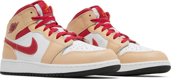 [554725-201] Grade School Air Jordan Retro 1 MID 'Light Curry Cardinal' (GS)
