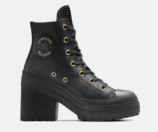 [A12346C] Womens Converse CHUCK 70 DE LUXE HEEL PLATFORM LEATHER 'BLACK'