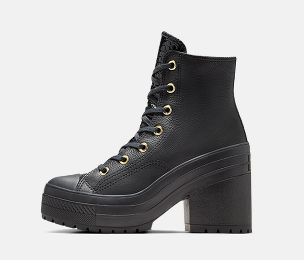 [A12346C] Womens Converse CHUCK 70 DE LUXE HEEL PLATFORM LEATHER 'BLACK'