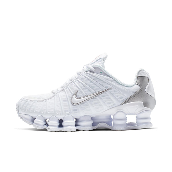 [AR3566-100] Womens Nike Shox TL 'White Metallic Silver Max Orange'