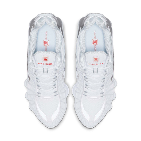 [AR3566-100] Womens Nike Shox TL 'White Metallic Silver Max Orange'