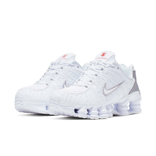 [AR3566-100] Womens Nike Shox TL 'White Metallic Silver Max Orange'
