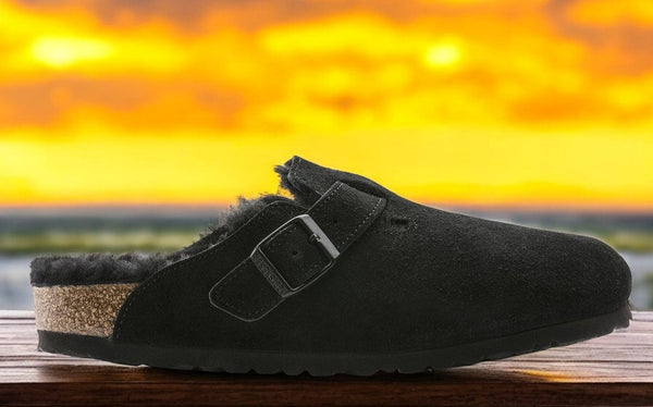 [259881] MENS BIRKENSTOCK BOSTON SHEARLING BLACK SUEDE LEATHER (REGULAR WIDTH)