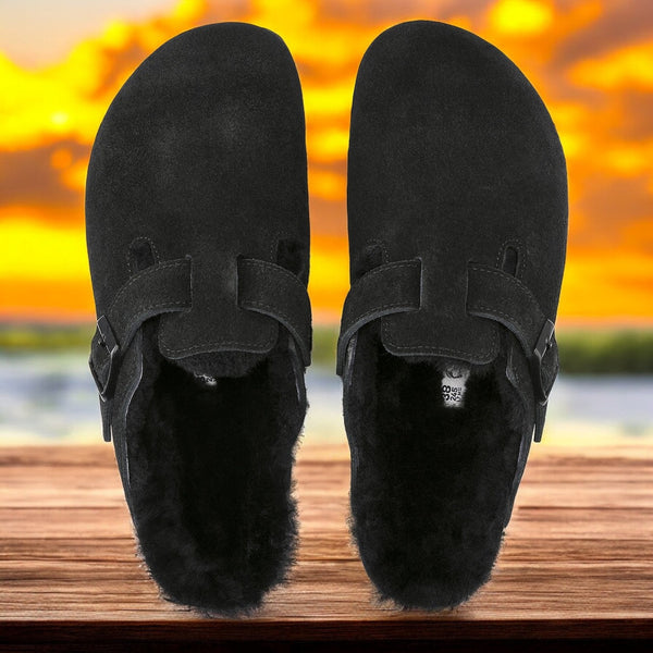 [259881] MENS BIRKENSTOCK BOSTON SHEARLING BLACK SUEDE LEATHER (REGULAR WIDTH)