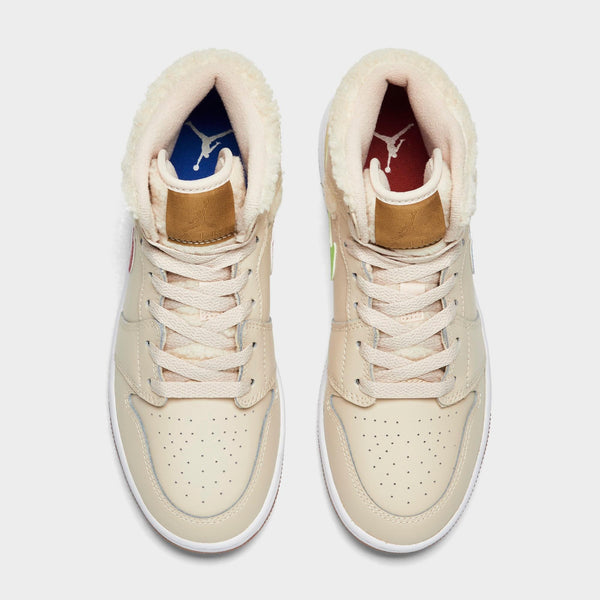[DO2207-264] GRADE SCHOOL AIR JORDAN RETRO 1 MID UTILITY 'FLEECE PEARL WHITE' (GS)