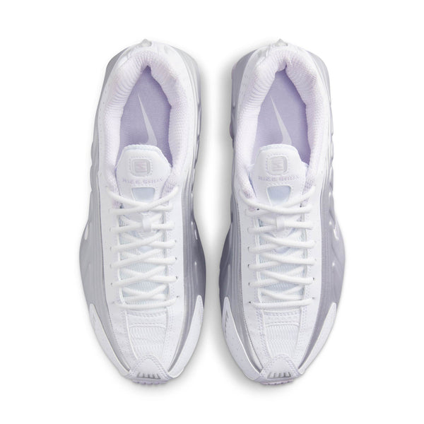 [HF5076-100] Womens Nike SHOX R4 'WHITE METALLIC PLATINUM BARELY GRAPE (W)'