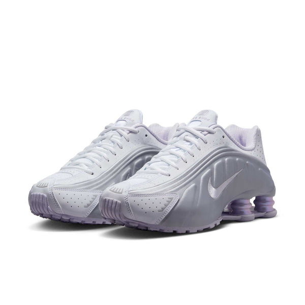 [HF5076-100] Womens Nike SHOX R4 'WHITE METALLIC PLATINUM BARELY GRAPE (W)'