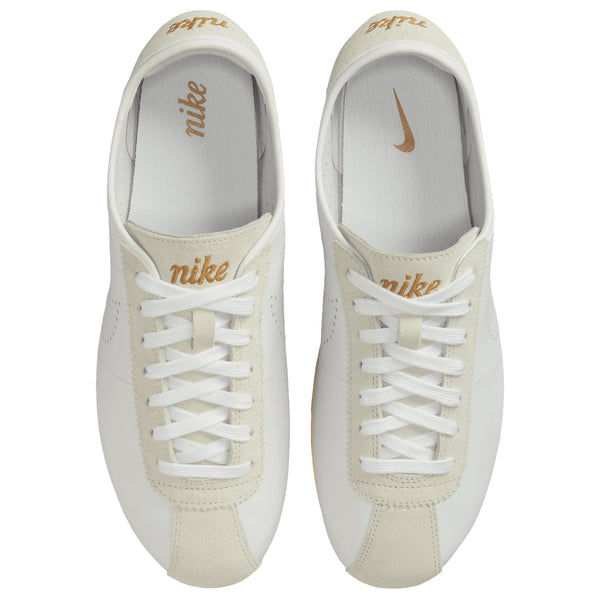 [HQ1841-100] WOMENS NIKE CORTEZ LEATHER 'WHITE BRONZE PERFORATED SWOOSH'