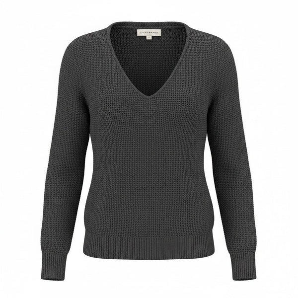 [7WP5056-001] WOMENS LUCKY BRAND SPRING WEIGHT V NECK PULLOVER - BLACK COMBO