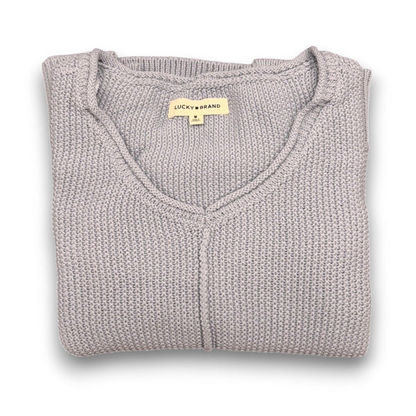 [163381-430] WOMENS LUCKY BRAND L/S SOLID TEXTURED V NK (5GG) - DUSTY BLUE