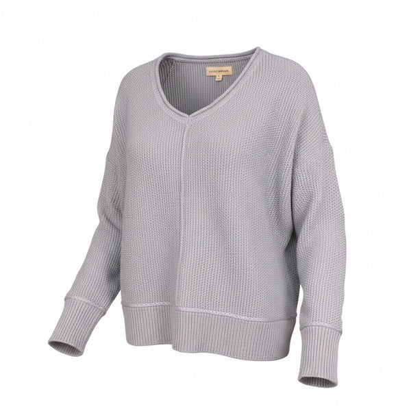 [163381-430] WOMENS LUCKY BRAND L/S SOLID TEXTURED V NK (5GG) - DUSTY BLUE