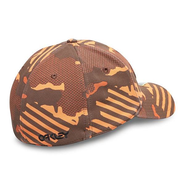 [912208-9YW] MENS OAKLEY 6 PANEL STRETCH HAT EMBOSSED - ORANGE STRIPE/GRIP CAMO