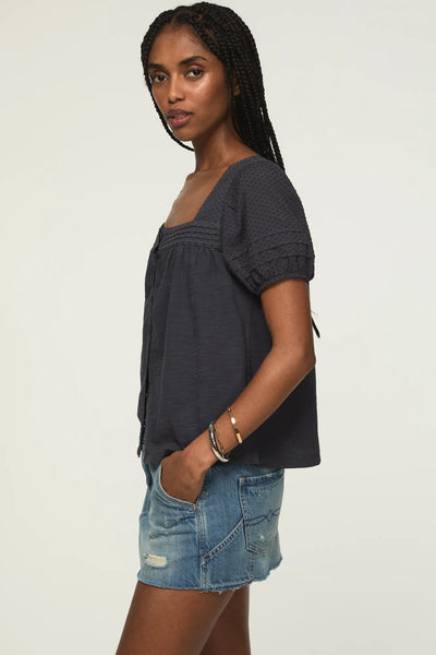 [147172-300] WOMENS LUCKY BRAND SHORT SLEEVE SQUARE NECK TOP - INDIA INK