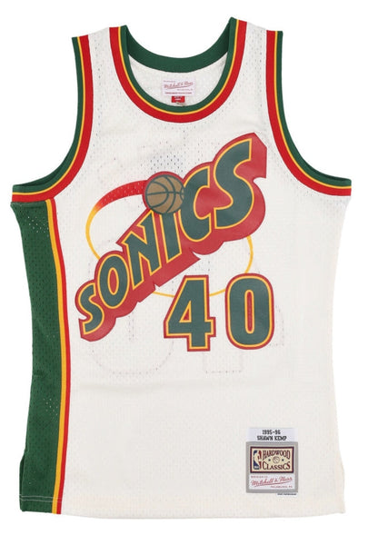 MENS MITCHELL & NESS CREAM SWINGMAN JERSEY SUPERSONICS 1995 SHAWN KEMP