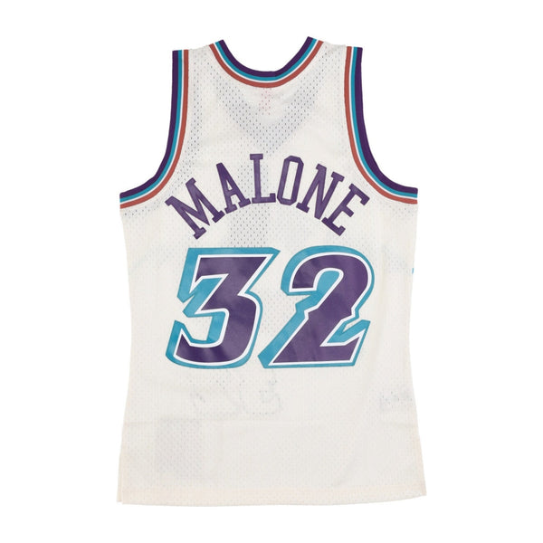 MENS MITCHELL & NESS CREAM TEAM COLOR SWINGMAN JERSEY JAZZ 1996 KARL MALONE