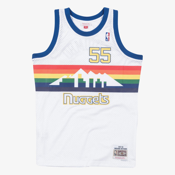 MENS MITCHELL & NESS CREAM SWINGMAN JERSEY NUGGETS 1991 DIKEMBE MUTOMBO