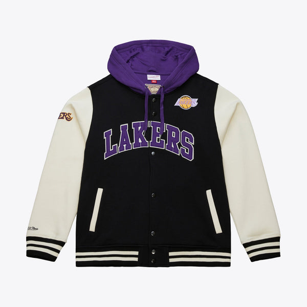 [JK11162-LALBLCK] MENS MITCHELL & NESS COURTSIDE FLEECE BUTTON FRONT LAKERS