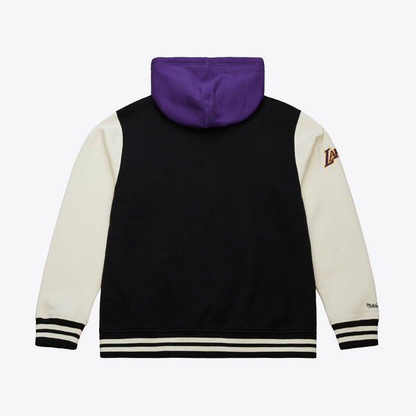 [JK11162-LALBLCK] MENS MITCHELL & NESS COURTSIDE FLEECE BUTTON FRONT LAKERS