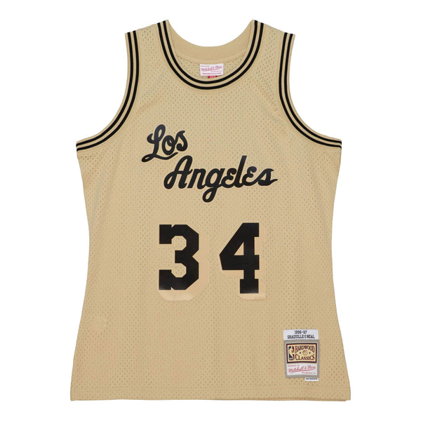 MENS MITCHELL & NESS KHAKI BLACK SWINGMAN JERSEY LAKERS 1996 SHAQUILLE O'NEAL