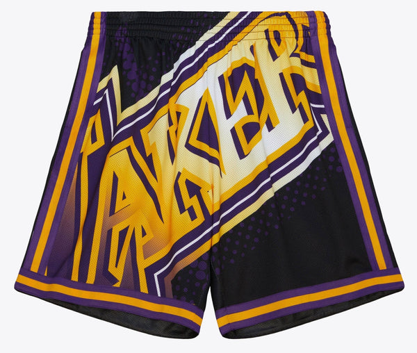 MENS MITCHELL & NESS NBA BIG FACE 7.0 FASHION SHORTS LAKERS