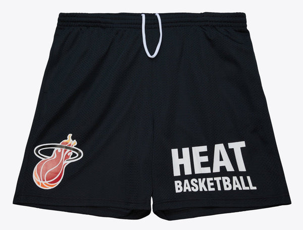 MENS MITCHELL & NESS NBA GAMEDAY MESH 7IN SHORTS VINTAGE LOGO HEAT