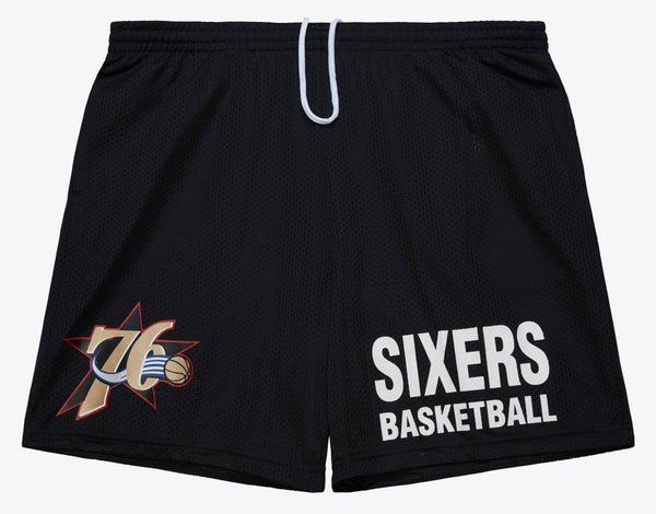 MENS MITCHELL & NESS NBA GAMEDAY MESH 7IN SHORTS VINTAGE LOGO 76ERS