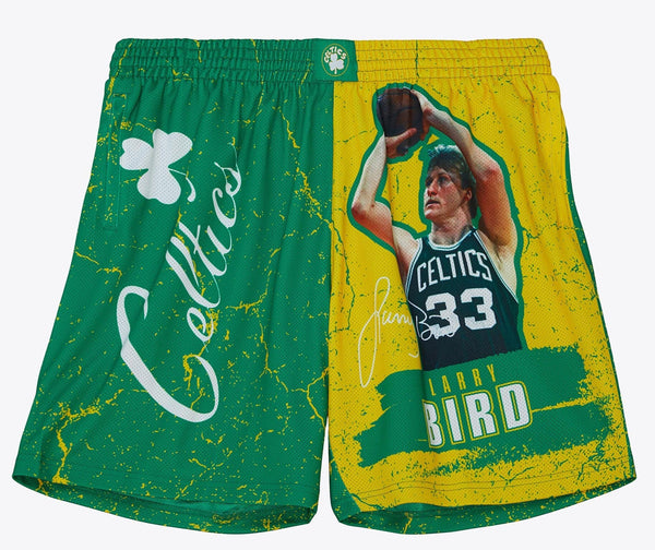 MENS MITCHELL & NESS NBA PLAYER BURST MESH SHORTS CELTICS LARRY BIRD