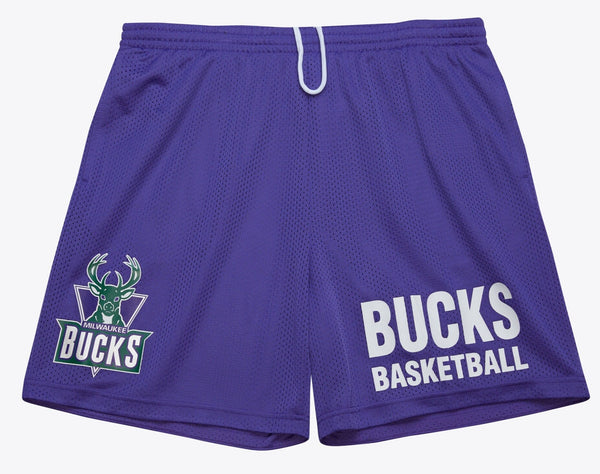 MENS MITCHELL & NESS NBA GAMEDAY MESH 7IN SHORTS VINTAGE LOGO BUCKS