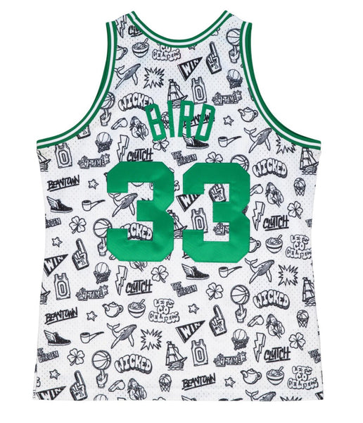 MENS MITCHELL & NESS DOODLE SWINGMAN JERSEY CELTICS 1985 LARRY BIRD