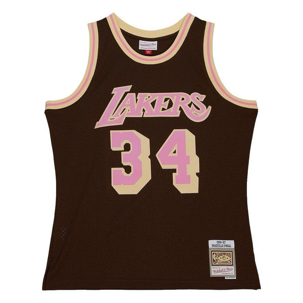 MENS MITCHELL & NESS BROWN SUGAR BACON SWINGMAN JERSEY LAKERS 1996 SHAQ O'NEAL