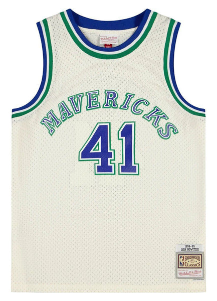 MENS MITCHELL & NESS CREAM SWINGMAN JERSEY MAVERICKS 1998 DIRK NOWITZKI