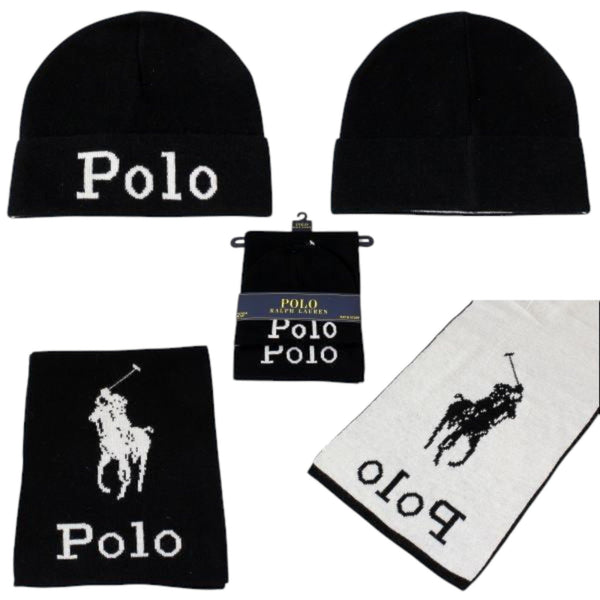 [PC0449-001] ADULT POLO RALPH LAUREN JACQUARD STACKED PONY SET (SCARF & BEANIE)