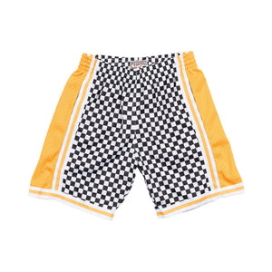 Mens Mitchell & Ness NBA Checked Swingman Shorts LA Lakers White