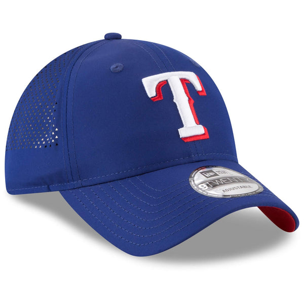[11591222] Mens New Era MLB Perforated Pivot 9TWENTY Adjustable Hat - Rangers