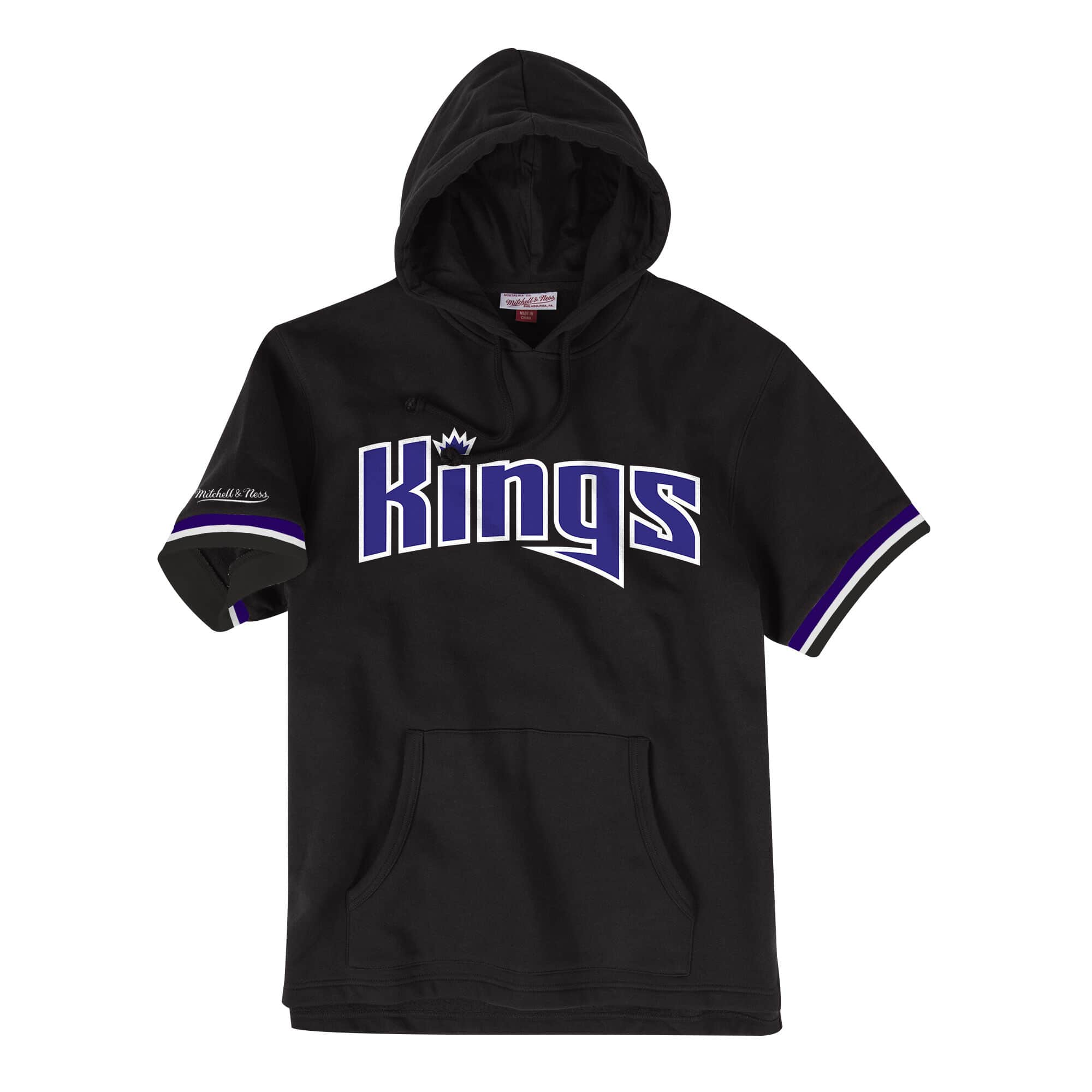 Mens Mitchell & Ness NBA French Terry Short Sleeve Hoodie Sacramento Kings