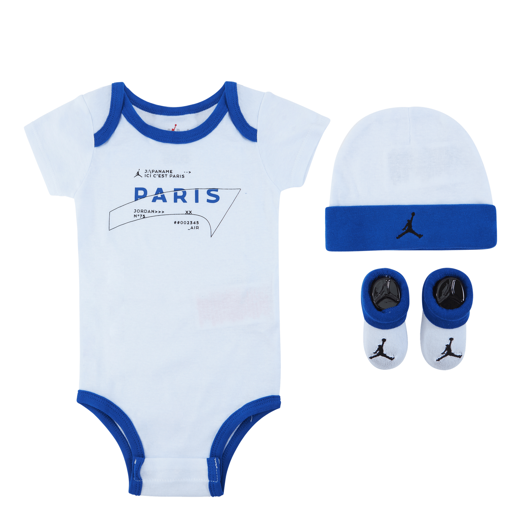 [NJ0517-001] Baby Air Jordan Bodysuit, Hat and Booties 3-PC Box Set 'PARIS'