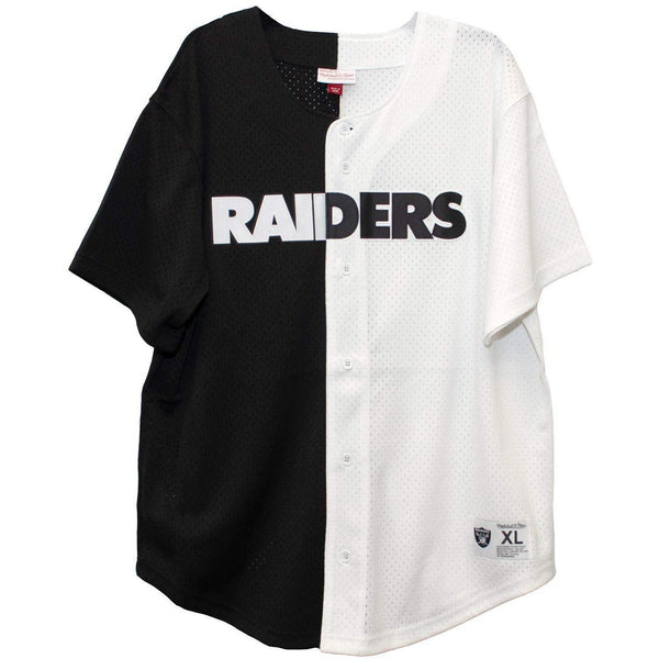 [FA88Y1-ORA-K-HFF] Mens Mitchell & Ness NFL Split Color Mesh Button Front Oakland Raiders