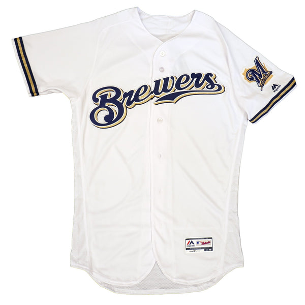 Mens MLB Milwaukee Brewers Authentic On Field Flex Base Jersey - Home White