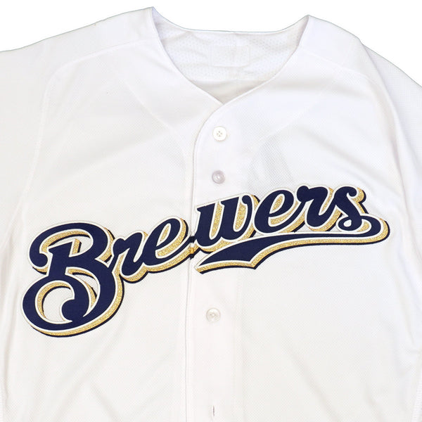 Mens MLB Milwaukee Brewers Authentic On Field Flex Base Jersey - Home White